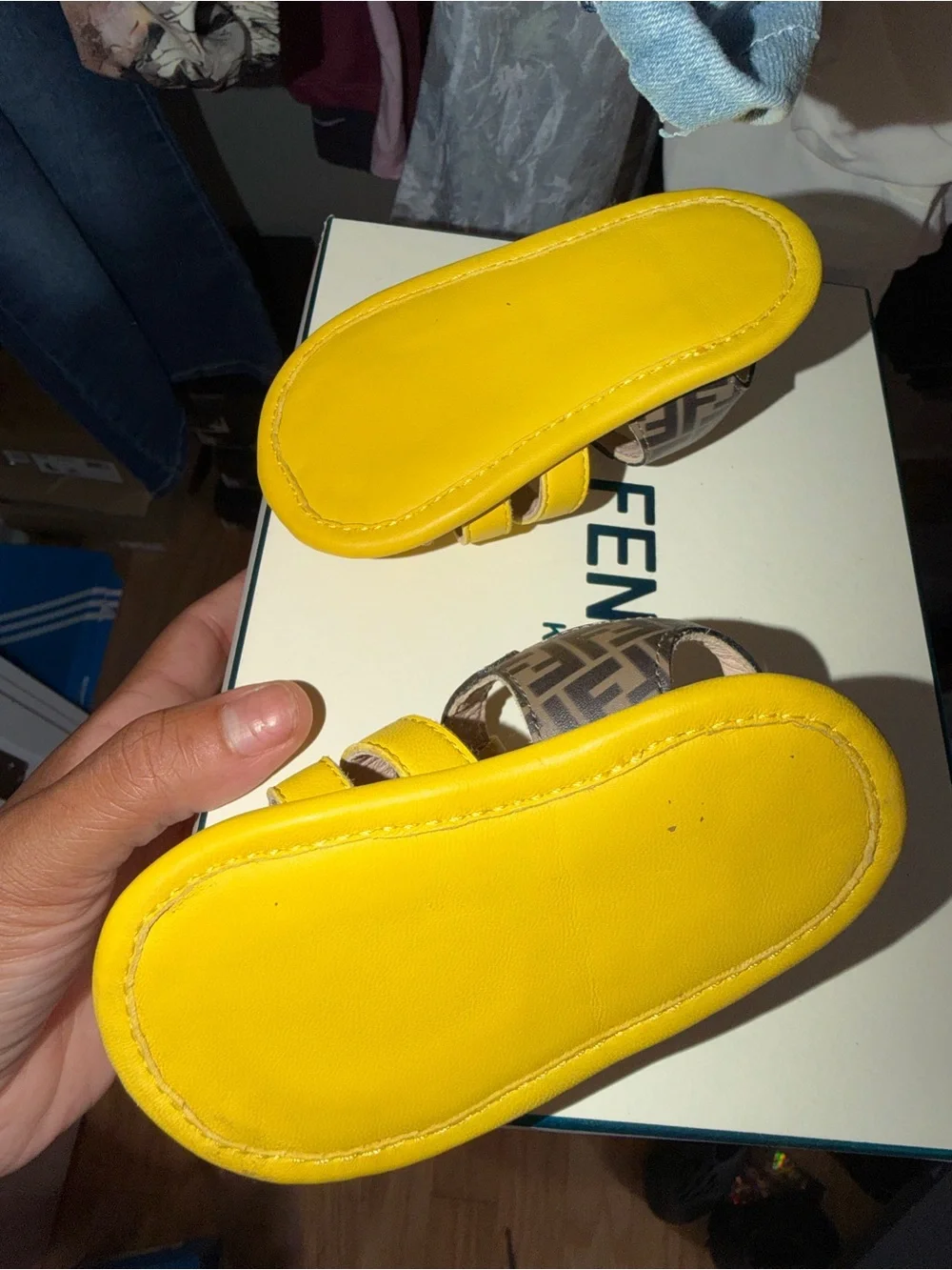 Fendi Baby Yellow Leather Fisherman Sandals with FF Logo Trim
